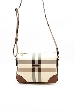 Silver & Polo SP784 Kadın Çapraz Çanta Ekose Krem-Taba