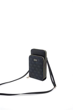 Silver Polo SP1011 Kadın Telefon Çantası Monogram Siyah-Siyah