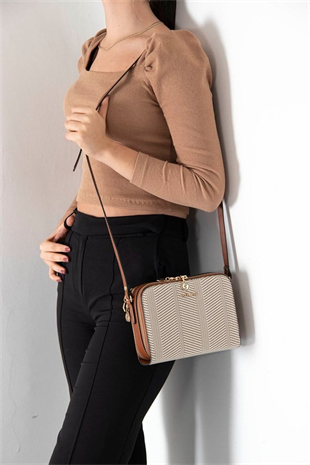 Silver & Polo SP888 Kadın Çapraz Çanta Hasır Bej-Taba