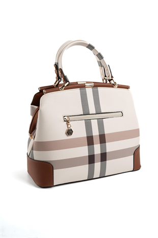 Silver & Polo SP706 Kadın El Çantası Ekose Krem-Taba