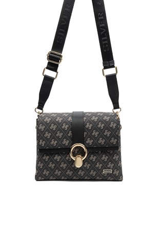 Silver & Polo SP1275 Kadın Çapraz Çanta Monogram Füme-Siyah