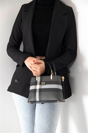Silver & Polo SP987 Kadın El Çantası Ekose Siyah-Siyah