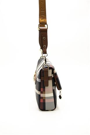 Silver & Polo SP963 Kadın Çapraz Çanta Ekose Siyah-A.Taba