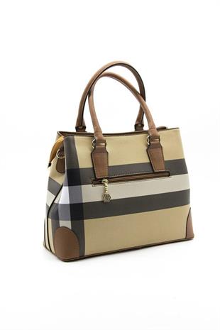 Silver & Polo SP667 Kadın El Çantası Ekose Bej-Taba