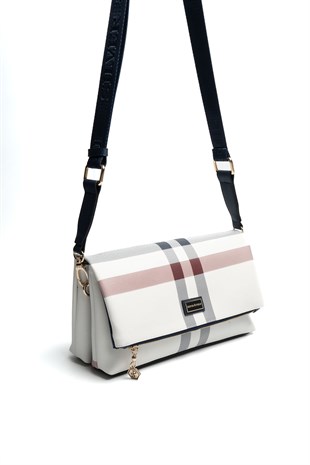 Silver & Polo SP1278 Kadın Çapraz Çanta Ekose Beyaz-Lacivert