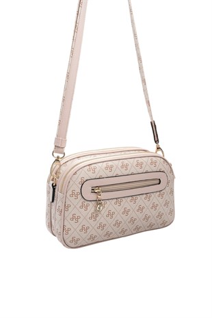 Silver Polo Pembe - Pudra Monogram Kadın Çapraz Çanta SP745