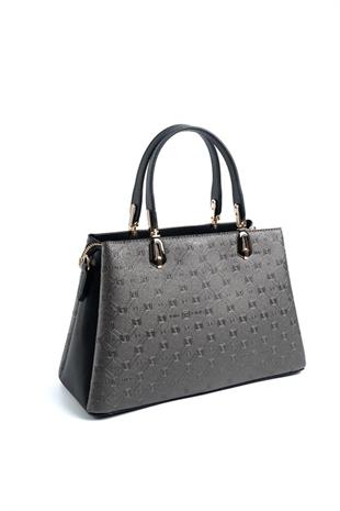 Silver & Polo SP1253 Kadın El Çantası Logolu Platin-Siyah