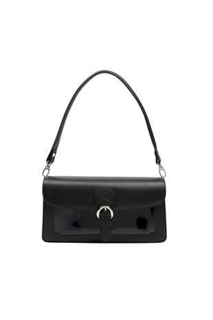 Silver & Polo SP1279 Kadın Çapraz Çanta Düz Siyah-Rugan Siyah-Siyah