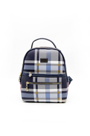 Silver & Polo SP1061 Kadın Sırt Çantası Ekose Lacivert