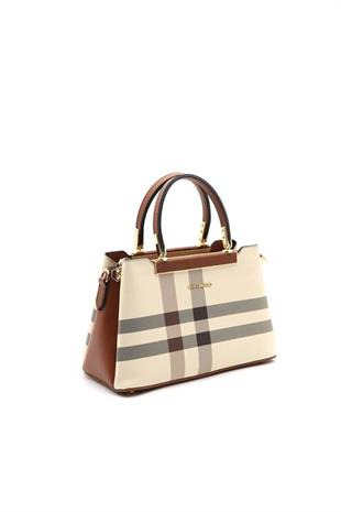 Silver & Polo SP913 Kadın El Çantası Ekose Krem-Taba