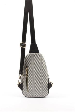 Silver & Polo SP959 Kadın Vücut Çantası Hasır Siyah Beyaz-Siyah