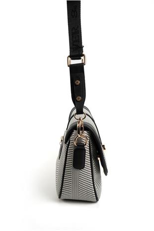 Silver & Polo SP1182 Kadın Çapraz Çanta Hasır Siyah Beyaz-Siyah