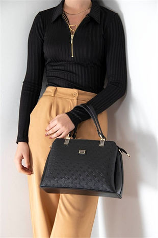 Silver & Polo SP972 Kadın El Çantası Logolu Siyah-Siyah