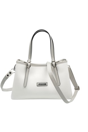 Silver & Polo SP1252 Kadın El Çantası Düz Beyaz-A.Gri