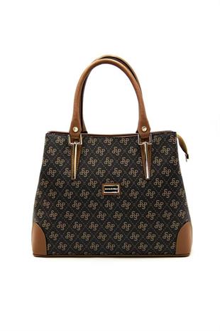Silver & Polo SP667 Kadın El Çantası Monogram Kahve Sarı-Taba