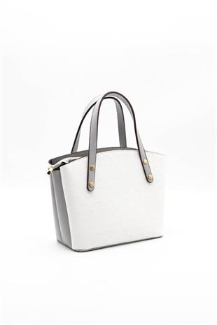 Silver & Polo SP1021 Kadın El Çantası Logolu Beyaz-A.Gri