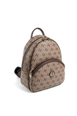 Silver & Polo SP945 Kadın Sırt Çantası Monogram Koyubej-Kahve