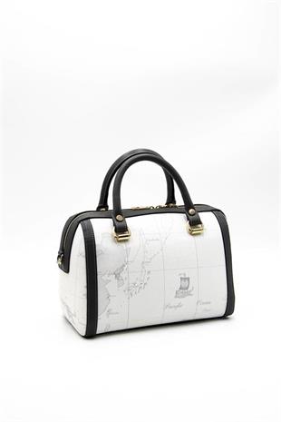 Silver & Polo SP1091 Kadın El Çantası Harita Beyaz-Antrasit