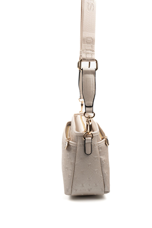 Silver & Polo SP1184 Kadın Çapraz Çanta Logolu Bej-S.Bej