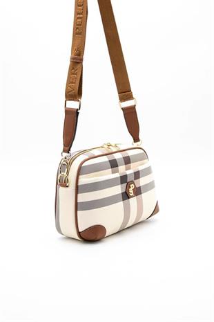 Silver & Polo SP1094 Kadın Çapraz Çanta Ekose Krem-Taba