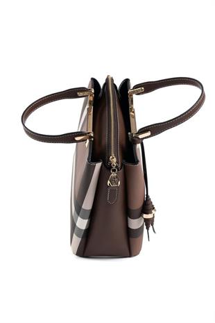 Silver & Polo SP969 Kadın El Çantası Ekose Koyu Kahve-Kahve