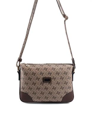 Silver & Polo SP784 Kadın Çapraz Çanta Monogram Koyubej-Kahve