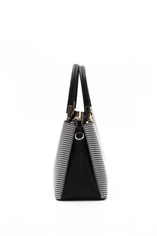 Silver & Polo SP1098 Kadın El Çantası Hasır Siyah Beyaz-Siyah
