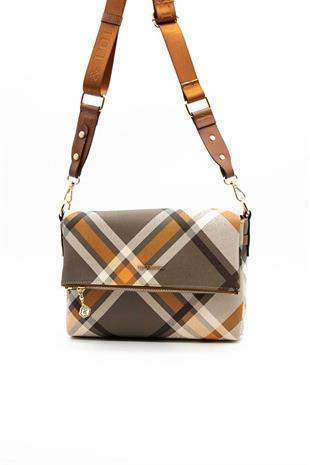 Silver & Polo SP963 Kadın Çapraz Çanta Ekose Haki-Taba