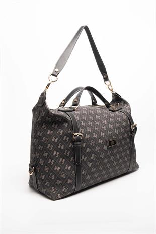 Silver & Polo SP1064 Kadın Seyahat Çantası Monogram Füme-Siyah