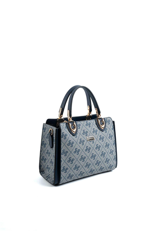 Silver & Polo SP1133 Kadın El Çantası Monogram Gri-Lacivert