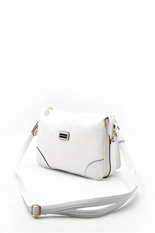 Silver & Polo SP784 Kadın Çapraz Çanta Logolu Beyaz-Beyaz