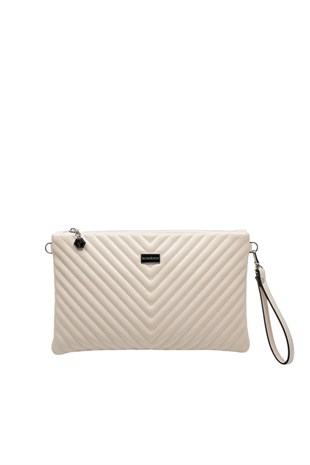 Silver Polo Crash Bej Kapitone V Kadın Portföy ve Clutch El Çantası SP1034