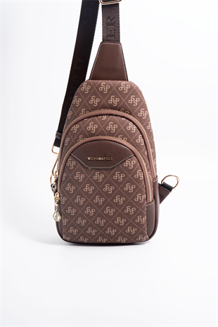 Silver & Polo SP959 Kadın Vücut Çantası Monogram Kahve