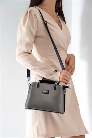 Silver & Polo SP987 Kadın El Çantası Düz Platin-Siyah