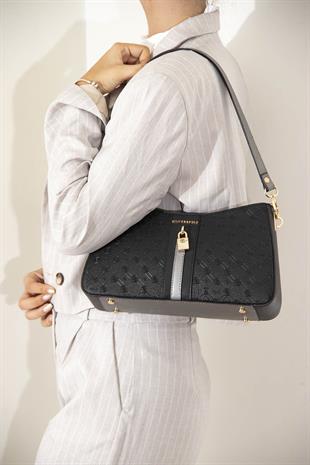 Silver & Polo Siyah - Platin SP1102 Kadın Omuz Çantası