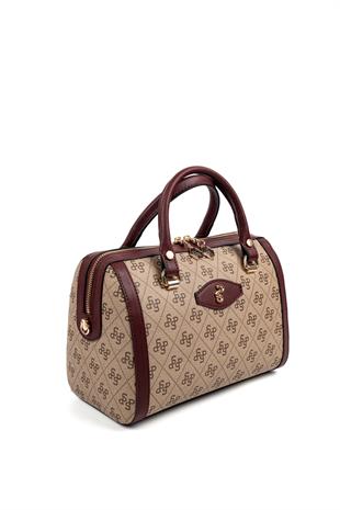 Silver & Polo Koyu Bej - Bordo SP1091 El Çantası