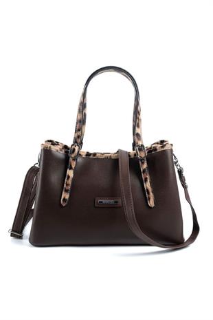 Silver & Polo SP1252 Kadın El Çantası Düz Kahve-Leopar Taba