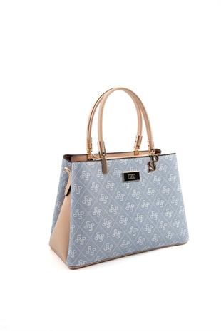 Silver & Polo SP1098 Kadın El Çantası Monogram Mavi-Ten