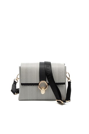 Silver & Polo SP1275 Kadın Çapraz Çanta Hasır Siyah Beyaz-Siyah