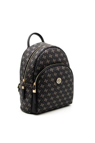Silver & Polo SP1062 Kadın Sırt Çantası Monogram Füme-Siyah