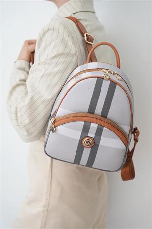 Silver & Polo SP945 Kadın Sırt Çantası Ekose A.Gri-A.Taba