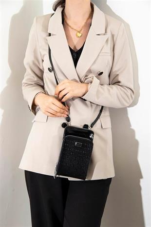 Silver & Polo SP1011 Kadın Telefon Çantası Fashion Siyah-Rugan Siyah