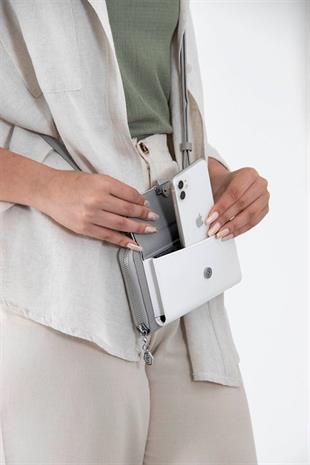 Silver & Polo SP921 Kadın Telefon Çantası Düz Beyaz-A.Gri