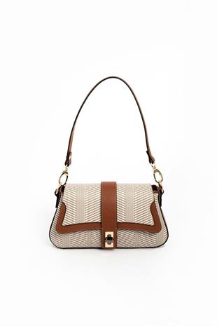 Silver Polo SP1177 Kadın Omuz Çantası Hasır Bej-Taba
