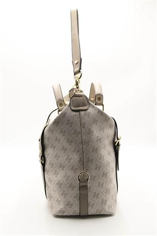 Silver & Polo SP1064 Kadın Seyahat Çantası Monogram Bej-Kum