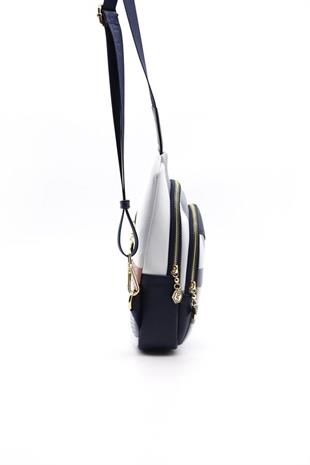 Silver & Polo SP959 Kadın Vücut Çantası Ekose Beyaz-Lacivert