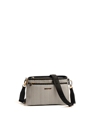 Silver & Polo SP1184 Kadın Çapraz Çanta Hasır Siyah Beyaz-Siyah
