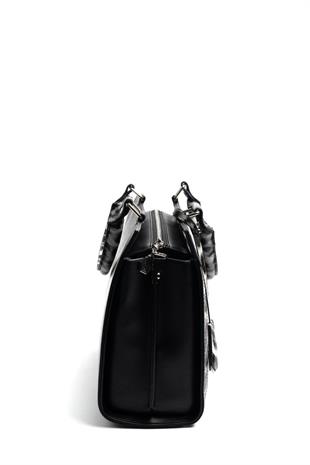 Silver & Polo SP1174 Kadın El Çantası Düz Siyah-Siyah-Leopar Gri