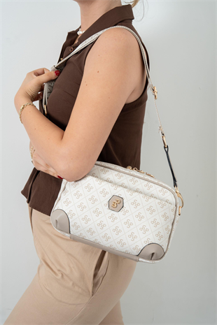 Silver Polo SP1094 Kadın Çapraz Çanta Monogram Bej-Kum