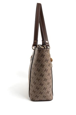 Silver Polo SP1176 Kadın Omuz Çantası Monogram Koyubej-Kahve